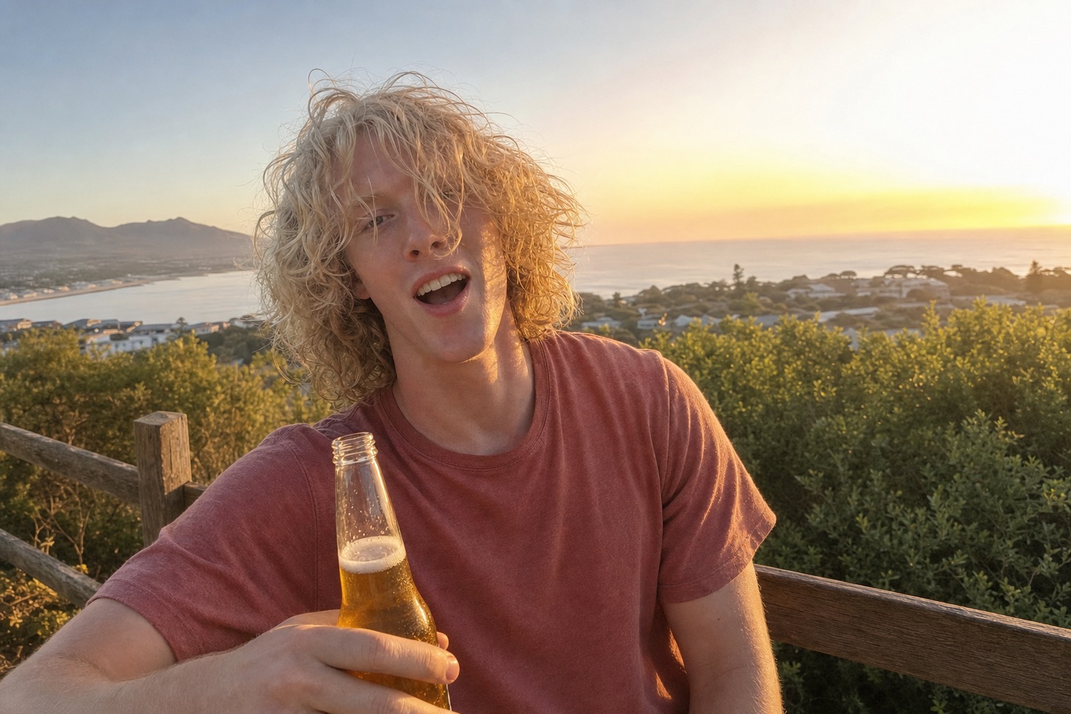 Wylie holding a beer